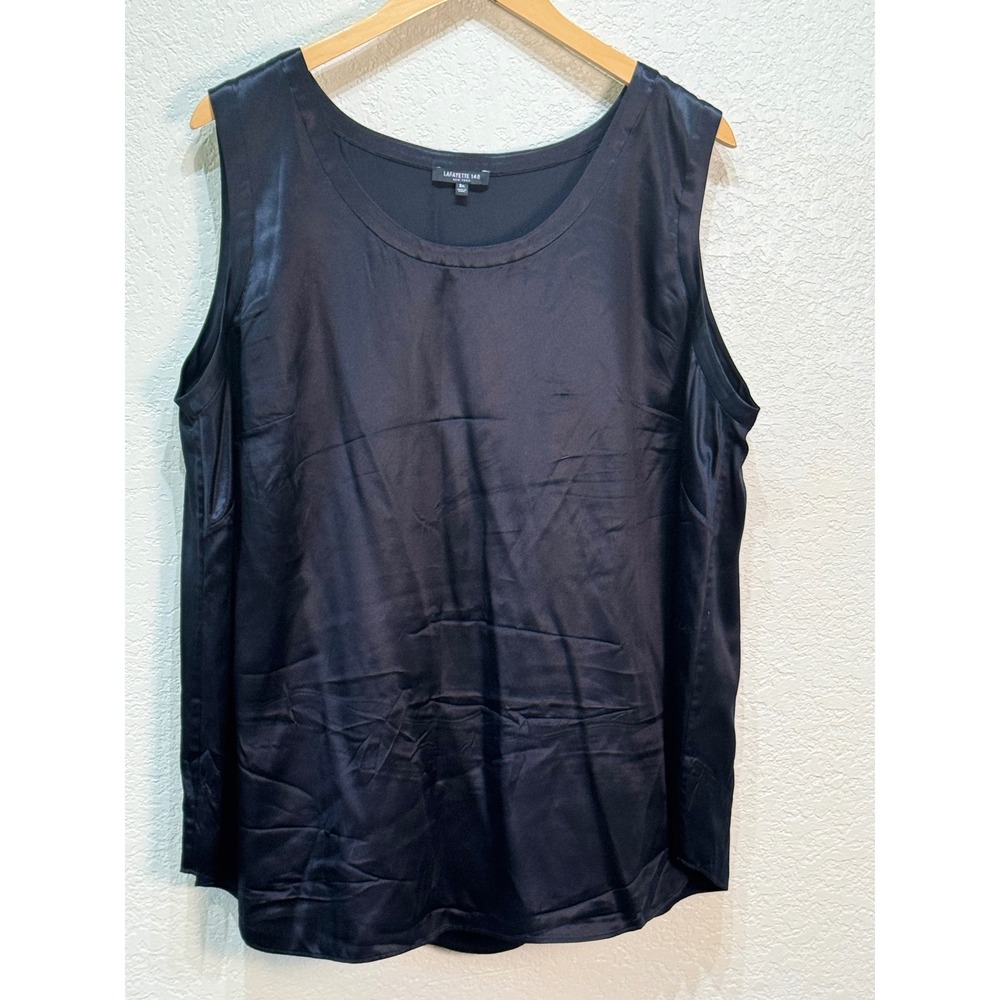 Lafayette 148 New York Women 2X Black 100% Silk Sleeveless Tank Top Blouse